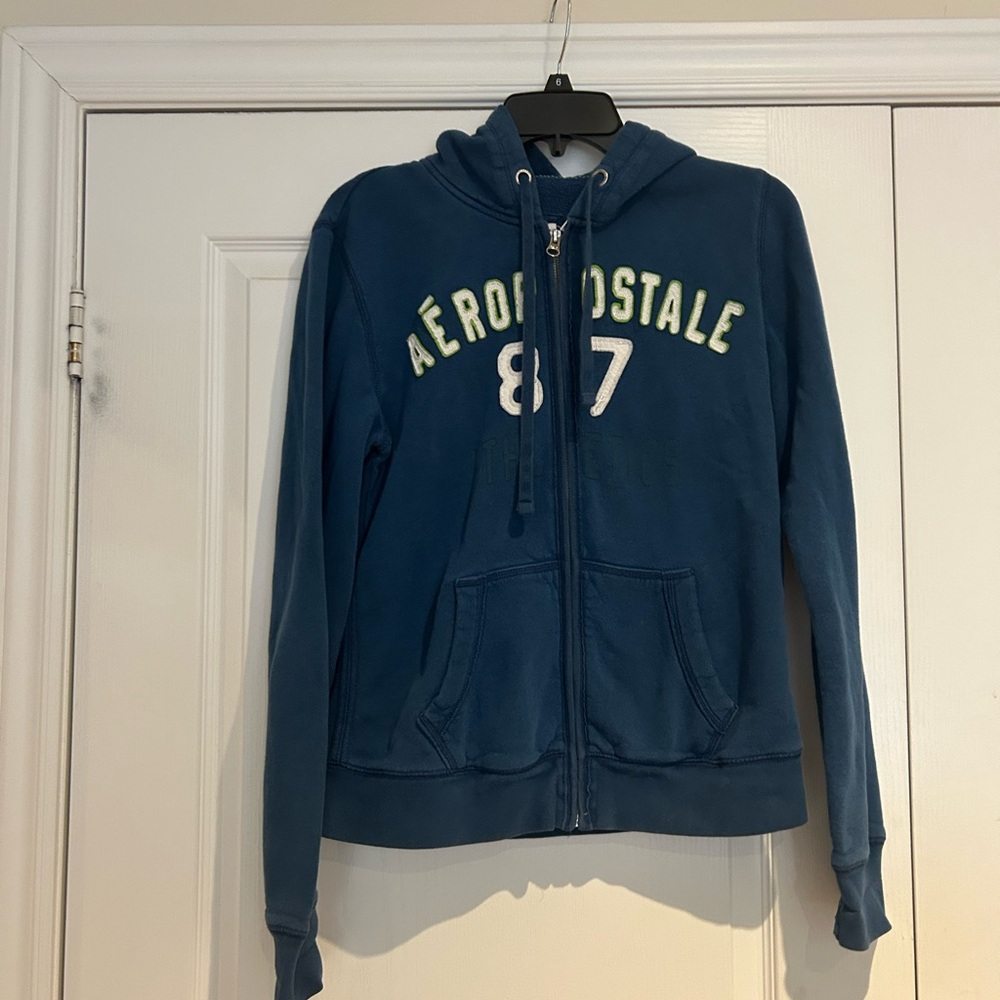 Vintage Women’s Y2K Aeropostale Zip-Up Blue Hoodie